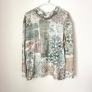 Alfred Dunner Cowl Neck Top Women’s M Multicolored Long Sleeve Lightweight Shirt
